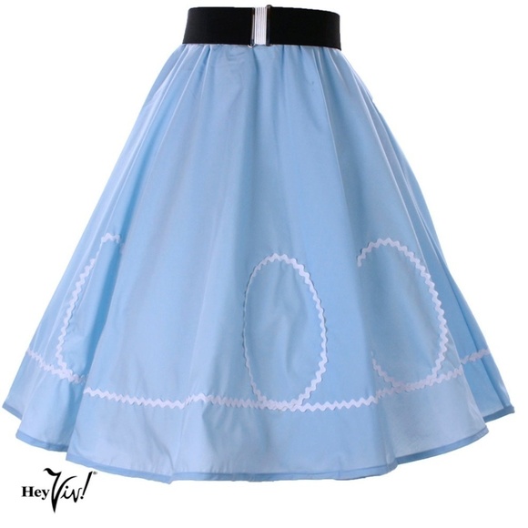 Blue and White Ric Rac Circle Skirt 50s Style Party Sock Hop Swing L/XL -Hey Viv - Picture 3 of 4